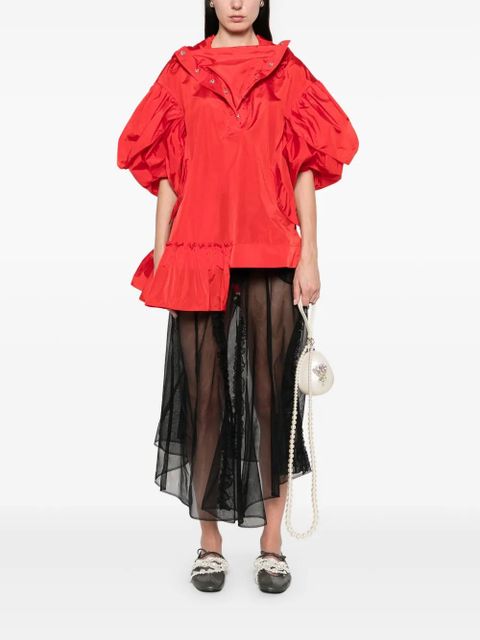 Simone Rocha ruffle-detail petal-sleeve hoodie - Red - zdjęcie produktu nr 2