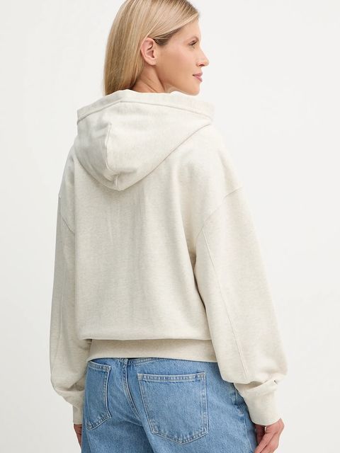 Calvin Klein bluza bawełniana damska kolor beżowy z kapturem gładka LV044C211G - zdjęcie produktu nr 2
