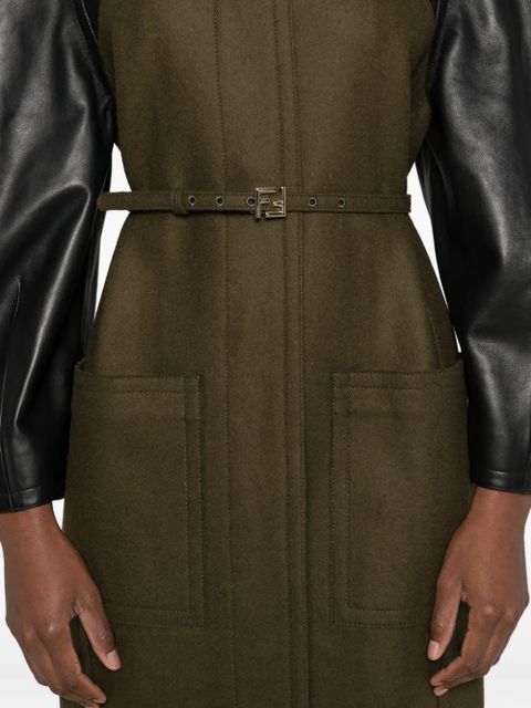 FENDI leather-sleeves wool coat - Green - zdjęcie produktu nr 2