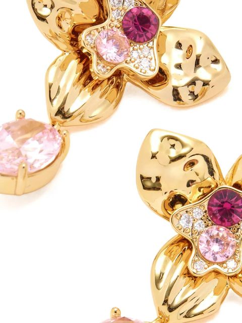 Self-Portrait crystal-embellished floral-motif earrings - Gold