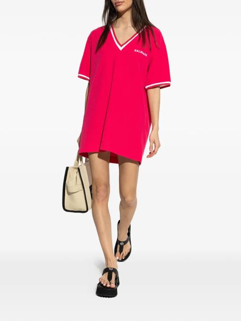 Balmain striped-trim V-neck mini dress - Pink - zdjęcie produktu nr 2