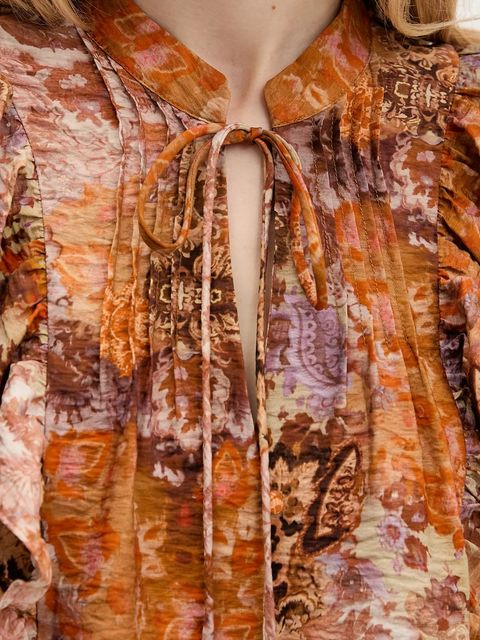 Desigual koszula ROMANTICA damska kolor pomarańczowy regular z wiązanym dekoltem 25WWBW08 - zdjęcie produktu nr 2