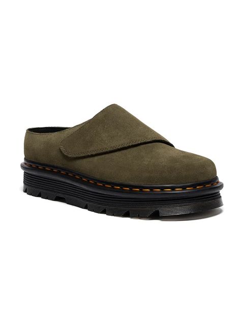 Dr. Martens klapki zamszowe ZebZag AnyWair Mule kolor zielony DM41730300