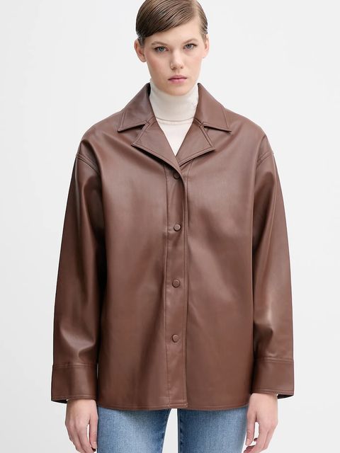 Calvin Klein Jeans koszula damska kolor brązowy relaxed z kołnierzykiem klasycznym LV044D165G - zdjęcie produktu nr 1