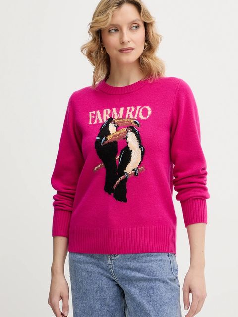 Farm Rio sweter z dodatkiem wełny damski kolor różowy 352085 - zdjęcie produktu nr 1