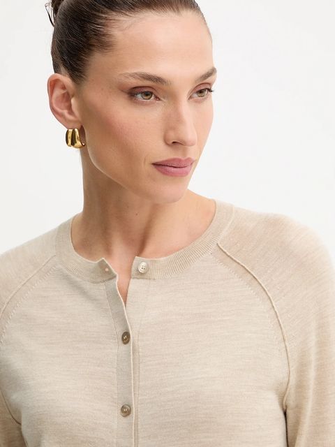 BOSS kardigan wełniany damski kolor beżowy lekki 50545031