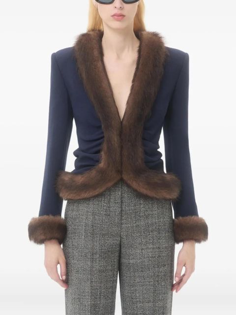 Valentino Garavani fur-trimmed crepe blazer - Blue