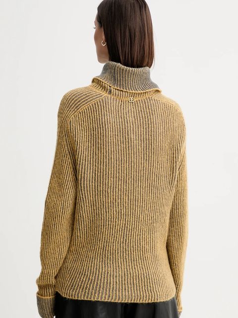 Twinset sweter z wełną damski kolor żółty lekki z golfem 252TF3010