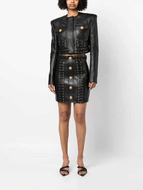 Balmain eyelet-embellished buttoned leather miniskirt - Black - zdjęcie produktu nr 2