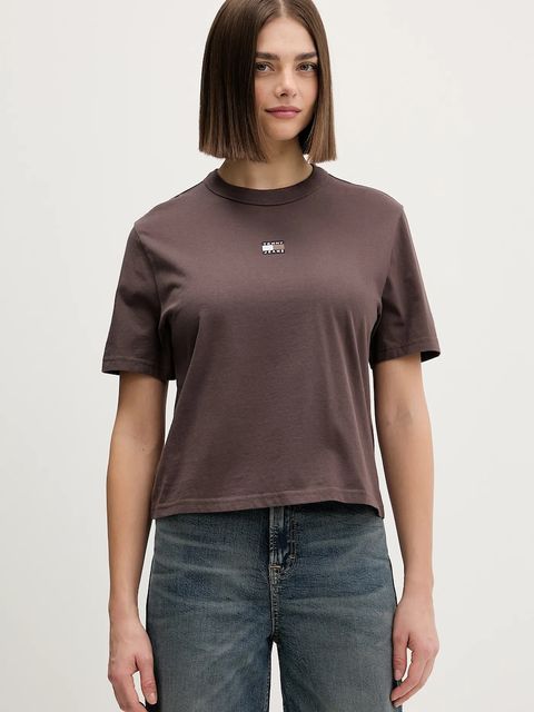 Tommy Jeans t-shirt bawełniany damski kolor brązowy DW0DW22202 - zdjęcie produktu nr 1