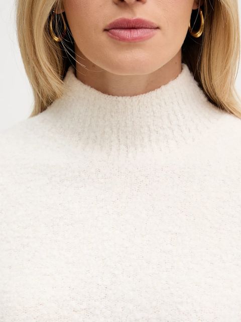 BOSS sweter z dodatkiem wełny damski kolor beżowy lekki z półgolfem 50547907