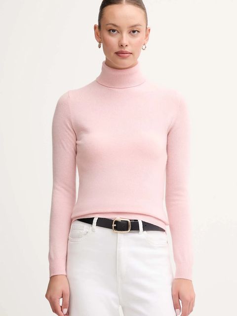 United Colors of Benetton sweter wełniany damski kolor różowy z golfem 1002D2348 - zdjęcie produktu nr 1