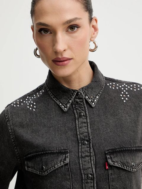 Levi's koszula bawełniana damska kolor szary regular z kołnierzykiem klasycznym 16786