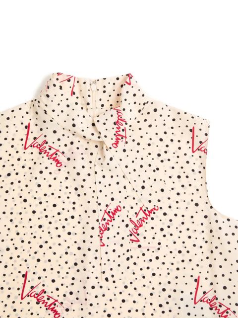 Valentino Garavani Plus De Pois crepe de chine bubble top - Neutrals