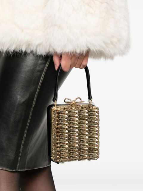 Self-Portrait crystal-embellished top-handle mini bag - Gold