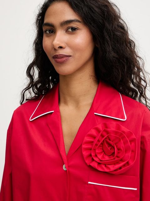 The Sleeper piżama bawełniana damska kolor czerwony bawełniana RSSP06P013R