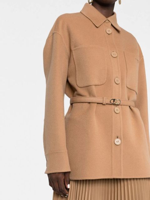 FENDI logo-buckle single-breasted coat - Brown