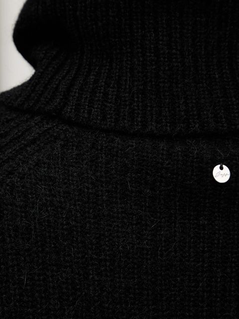 BOSS Orange sweter z dodatkiem wełny damski kolor czarny lekki z golfem 50548937