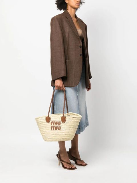 Miu Miu logo-patch tote bag - Neutrals