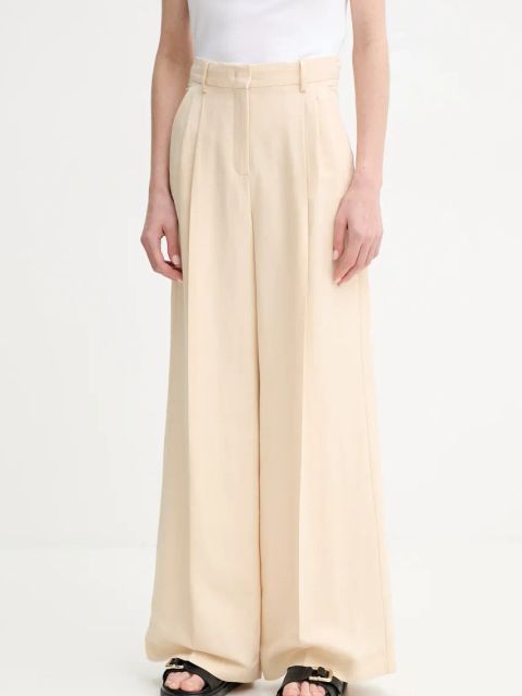 Weekend Max Mara spodnie z domieszką lnu damskie kolor beżowy szerokie high waist 2515131132600