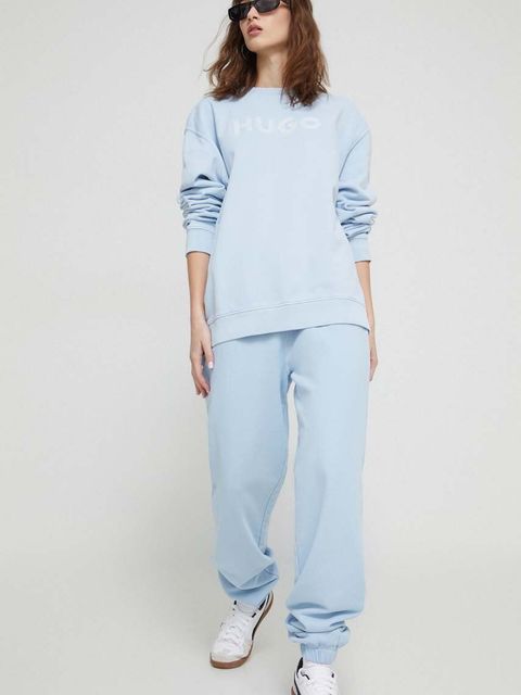 HUGO bluza bawełniana damska kolor niebieski z aplikacją 50512022