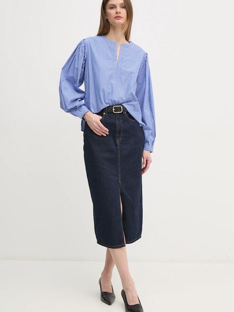 Tommy Hilfiger bluzka bawełniana damska kolor niebieski gładka WW0WW44059