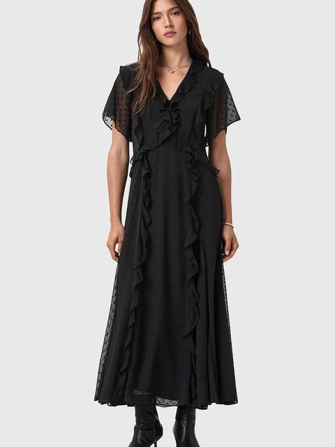 AllSaints sukienka MARI kolor czarny maxi rozkloszowana W016DD - zdjęcie produktu nr 1