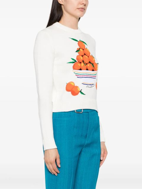 Casablanca patterned intarsia-knit cotton jumper - White