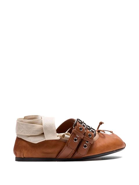 Miu Miu buckled lace-up ballet flats - Brown