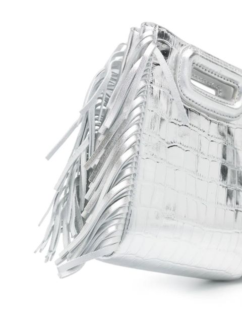 Maje mini M crocodile-embossed tote bag - Silver