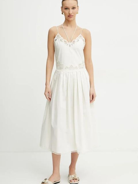 Twinset sukienka bawełniana kolor beżowy midi rozkloszowana 251TT2160 - zdjęcie produktu nr 1