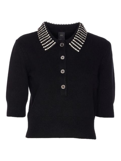 PINKO crystal-collar half-zip cropped sweater - Black - zdjęcie produktu nr 1