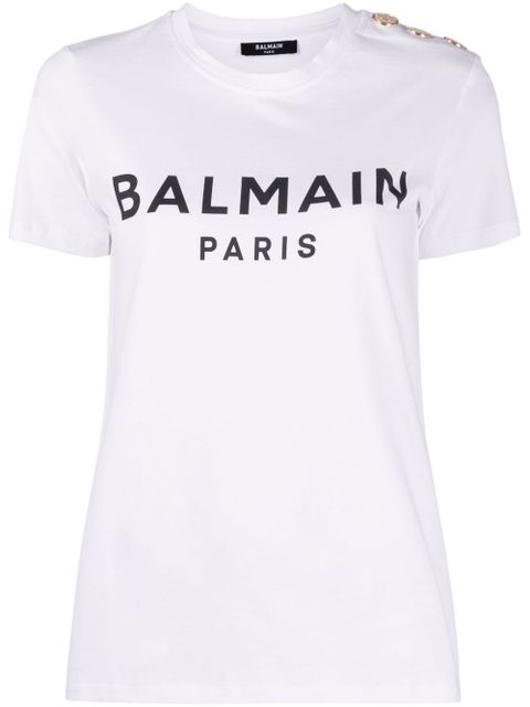 Balmain button-embellished logo-print T-shirt - White - zdjęcie produktu nr 1