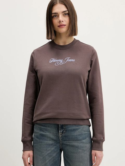 Tommy Jeans bluza bawełniana damska kolor brązowy z nadrukiem DW0DW21922 - zdjęcie produktu nr 1