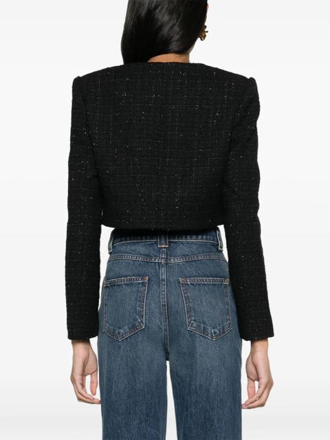 Self-Portrait cropped bouclé jacket - Black