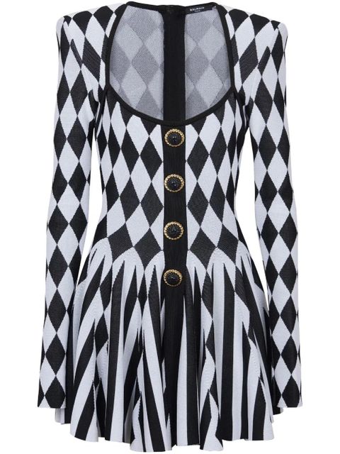 Balmain diamond-intarsia knitted mini dress - Black - zdjęcie produktu nr 1