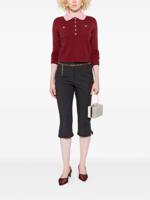 Self-Portrait contrast-collar polo top - Red - zdjęcie produktu nr 2