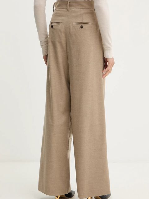 Weekend Max Mara spodnie z dodatkiem wełny GLOBALE damskie kolor beżowy szerokie high waist 2525136162600