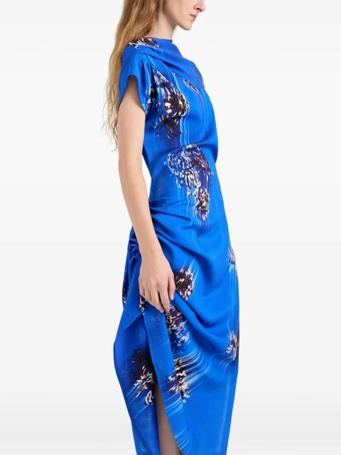 Proenza Schouler Antonella printed draped midi dress - Blue