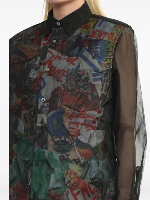 Comme Des Garçons sheer-panel printed shirt - Black