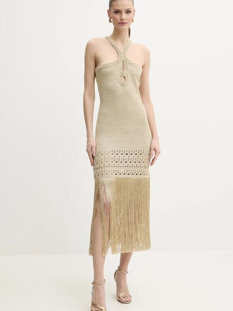 Simona Corsellini sukienka kolor złoty midi dopasowana P25CPABO04