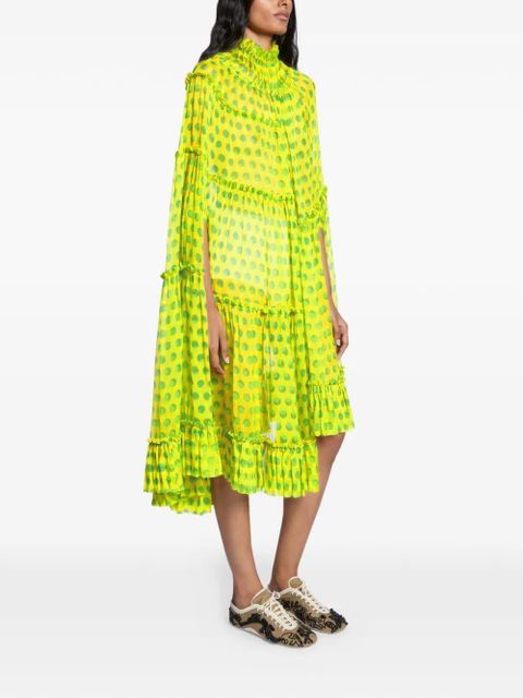 DRIES VAN NOTEN ruffled polka-dot cape dress - Yellow