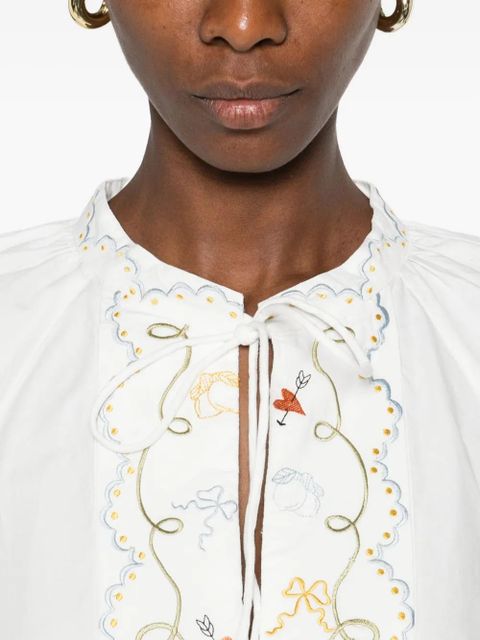 ALEMAIS embroidered ruffled top - White
