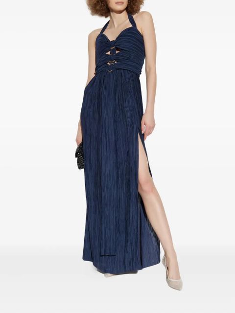 Cult Gaia Nailah pleated halter-neck ring-detail maxi dress - Blue