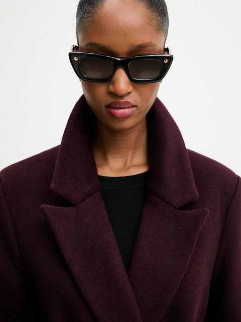 Answear.LAB płaszcz wełniany kolor bordowy przejściowy dwurzędowy