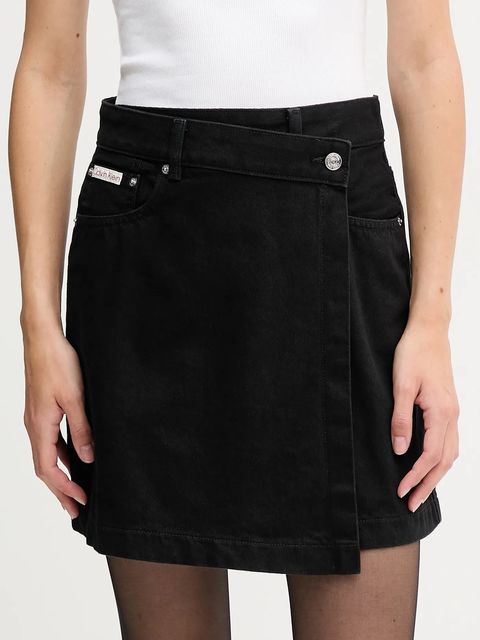 Calvin Klein Jeans spódnica jeansowa kolor czarny mini rozkloszowana LV047D777G