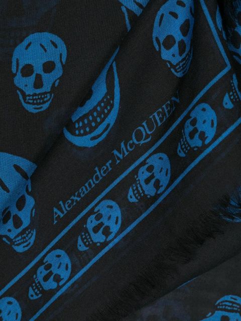 Alexander McQueen skull-print frayed scarf - Black - zdjęcie produktu nr 2