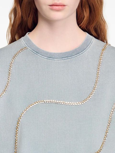 SANDRO rhinestone-embellished cotton T-shirt - Grey