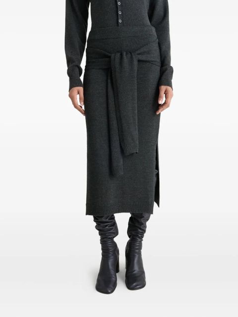 LEMAIRE tie-around ribbed midi skirt - Grey