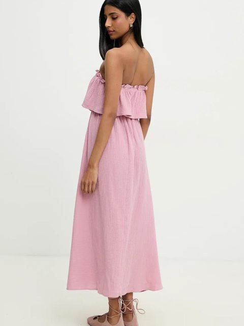 Answear.LAB sukienka bawełniana kolor różowy midi rozkloszowana